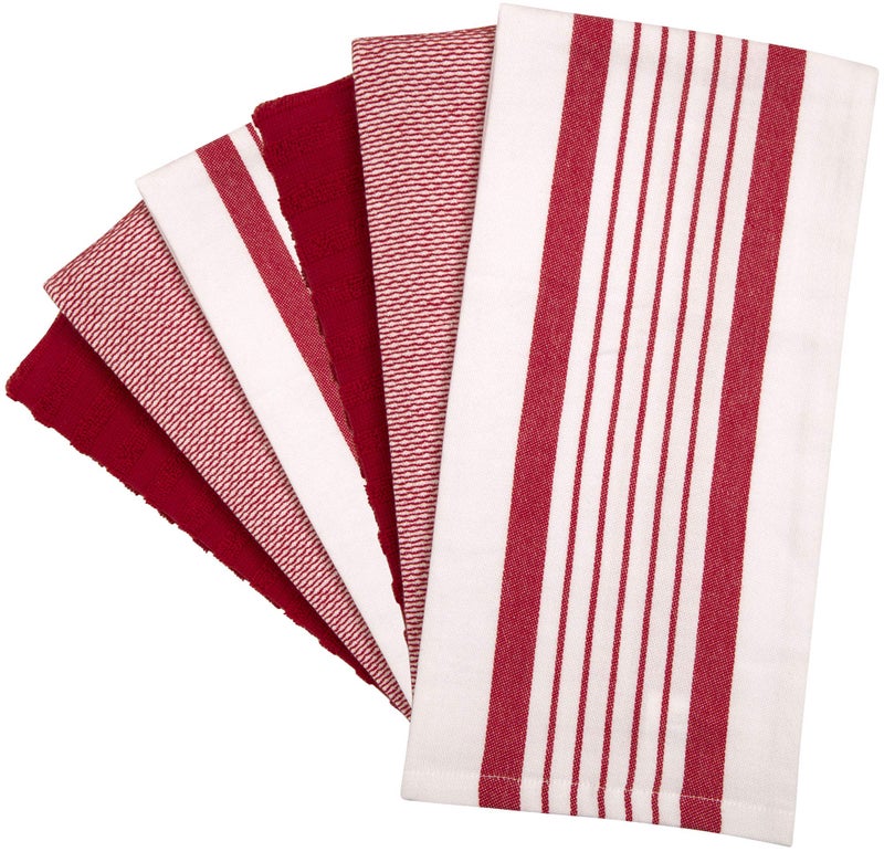 Bumble Towels Premium Kitchen Towels (20â€x 28â€, 6 Pack) | Large Cotton Dish Towels | Flat & Terry Highly Absorbent Kitchen Linen Set with Hanging Loop | Red Striped - Image 3